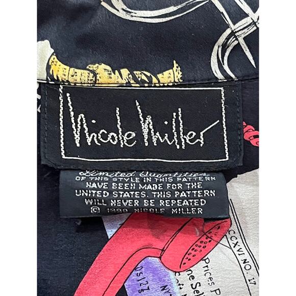 VTG 90s Nicole Miller Shirt Silk Wall Street Journal Multicolor Size L - Picture 3 of 4
